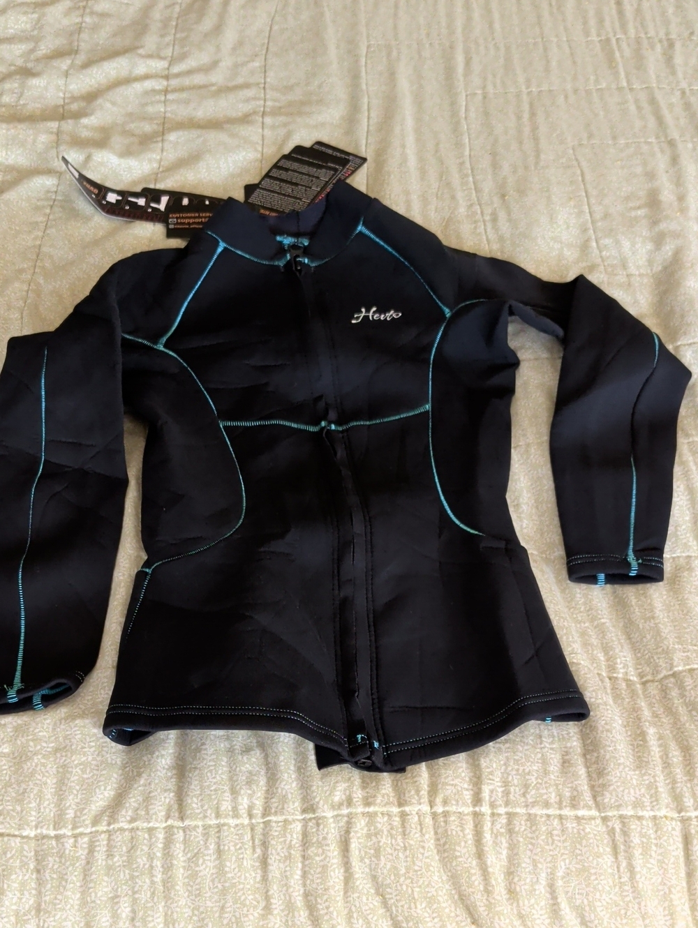 Hero Women's Black Neoprene Top with Teal Stitching